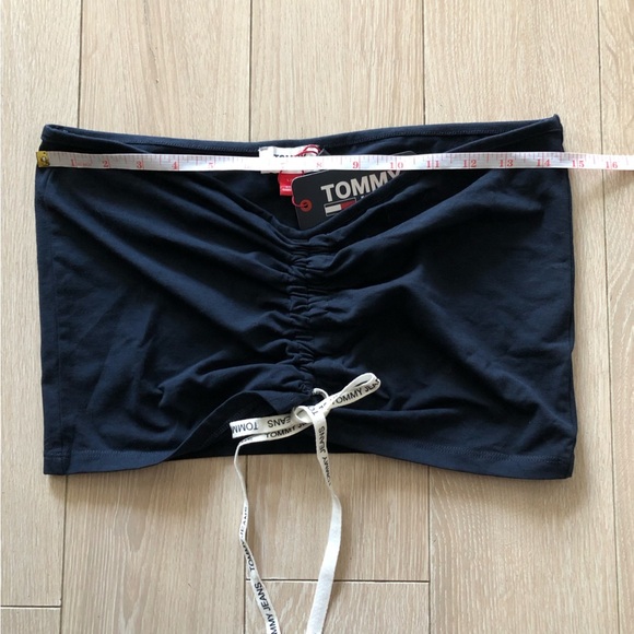 NWT Tommy Jeans Ruched Crop Top with Logo Strings in Navy Size L - Picture 6 of 10